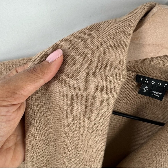 Theory Trincy Cardigan in Sandstorm Wool Long Sleeve Draped Open Front Longline - Picture 15 of 16